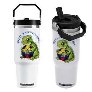 Off To Watch Ecuador Flip Straw Tumbler Funny Ecuador Iguana Soccer Fan Gift