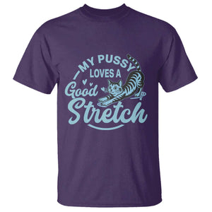 Adult Humor Cat T Shirt - My Pussy Loves A Good Stretch Funny Cat Yoga Humor Tee TS12 Purple Print Your Wear