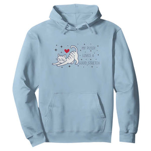 My Pussy Loves A Good Stretch Hoodie Adult Humor Cat Gift TS12 Light Blue Print Your Wear