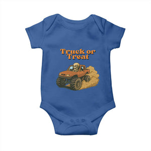 Truck Or Treat Skeleton Racing Baby Onesie Funny Halloween Truck Lover TS12 Royal Blue Print Your Wear