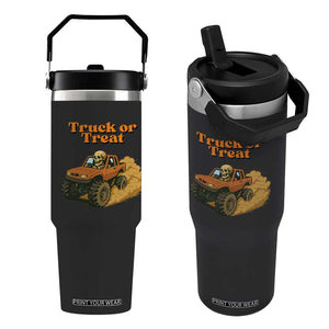 Truck Or Treat Skeleton Racing Flip Straw Tumbler Funny Halloween Truck Lover TS12 One Size: 30 oz Black Print Your Wear