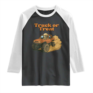 Truck Or Treat Skeleton Racing Raglan Shirt Funny Halloween Truck Lover TS12 Black White Print Your Wear