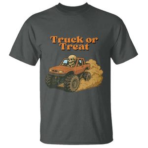 Truck Or Treat Skeleton Racing T Shirt Funny Halloween Truck Lover TS12 Dark Heather Print Your Wear