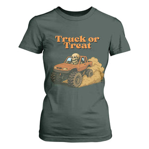 Truck Or Treat Skeleton Racing T Shirt For Women Funny Halloween Truck Lover TS12 Dark Forest Green Print Your Wear