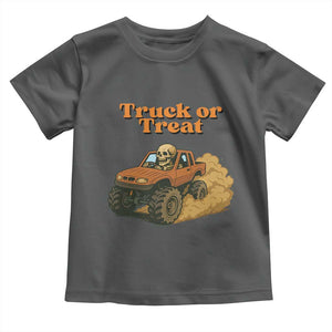 Truck Or Treat Skeleton Racing Toddler T Shirt Funny Halloween Truck Lover TS12 Dark Heather Print Your Wear