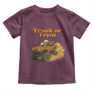 Truck Or Treat Skeleton Racing Toddler T Shirt Funny Halloween Truck Lover TS12 Maroon Print Your Wear