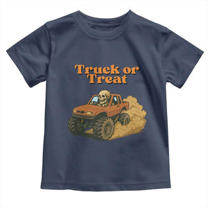 Truck Or Treat Skeleton Racing Toddler T Shirt Funny Halloween Truck Lover TS12 Navy Print Your Wear