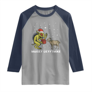 Funny Chupacabra Raglan Shirt Merry Cryptmas Christmas Gift TS12 Sport Gray Navy Print Your Wear