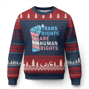 Trans Rights Are Human Rights Ugly Christmas Sweater Xmas LGBTQ Supporter Gift TS12 Navy Red Print Your Wear