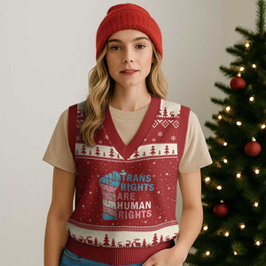 Trans Rights Are Human Rights V-Neck Knit Sweater Vest Xmas LGBTQ Supporter Gift TS12 Red Beige Print Your Wear