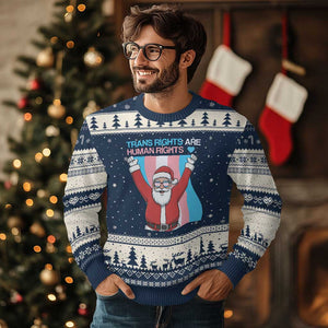 Christmas Trans Rights Are Human Rights Ugly Christmas Sweater LGBTQ Advocate TS12 Navy Beige Print Your Wear