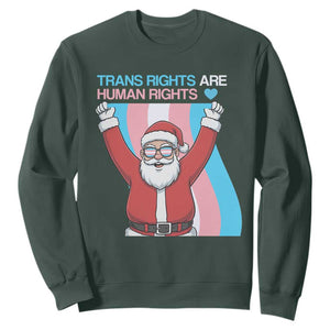 Christmas Trans Rights Are Human Rights Sweatshirt LGBTQ Advocate TS12 Dark Forest Green Print Your Wear