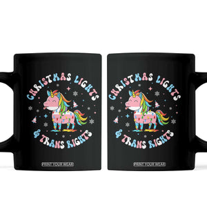 Christmas Lights And Trans Rights Coffee Mug Magical Unicorn Pride TS12 Black Print Your Wear