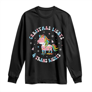 Christmas Lights And Trans Rights Long Sleeve Shirt Magical Unicorn Pride TS12 Black Print Your Wear