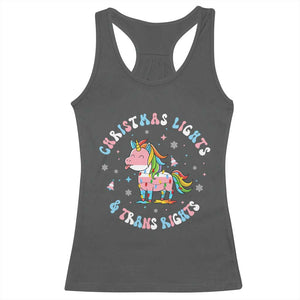 Christmas Lights And Trans Rights Racerback Tank Top Magical Unicorn Pride TS12 Dark Heather Print Your Wear