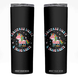 Christmas Lights And Trans Rights Skinny Tumbler Magical Unicorn Pride TS12 Black Print Your Wear