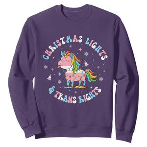 Christmas Lights And Trans Rights Sweatshirt Magical Unicorn Pride TS12 Purple Print Your Wear