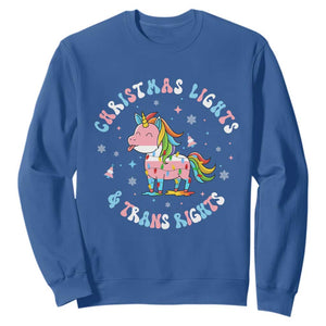 Christmas Lights And Trans Rights Sweatshirt Magical Unicorn Pride TS12 Royal Blue Print Your Wear