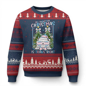 Funny Santa Cat Trans Pride Ugly Christmas Sweater All I Want For Xmas Is Trans Rights TS12 Navy Red Print Your Wear