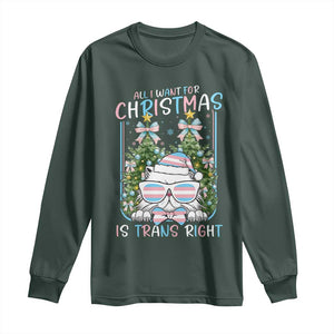 Funny Santa Cat Trans Pride Long Sleeve Shirt All I Want For Christmas Is Trans Rights TS12 Dark Forest Green Print Your Wear