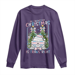 Funny Santa Cat Trans Pride Long Sleeve Shirt All I Want For Christmas Is Trans Rights TS12 Purple Print Your Wear