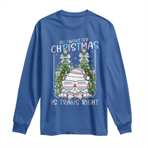 Funny Santa Cat Trans Pride Long Sleeve Shirt All I Want For Christmas Is Trans Rights TS12 Royal Blue Print Your Wear