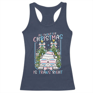 Funny Santa Cat Trans Pride Racerback Tank Top All I Want For Christmas Is Trans Rights TS12 Navy Print Your Wear