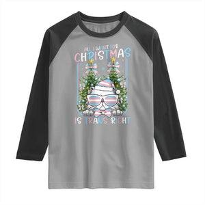 Funny Santa Cat Trans Pride Raglan Shirt All I Want For Christmas Is Trans Rights TS12 Sport Gray Black Print Your Wear
