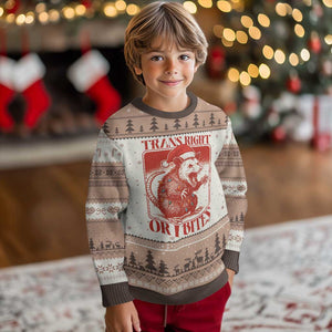 Funny Fierce Opossum Santa Ugly Christmas Sweater Trans Right Or I Bites Christmas Gift TS12 Mocha Mousse Print Your Wear