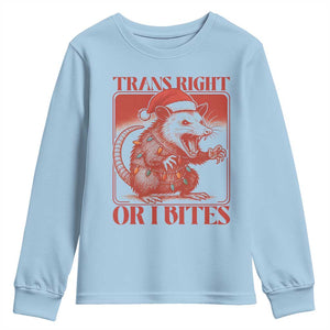 Funny Fierce Opossum Santa Youth Sweatshirt Trans Right Or I Bites Christmas Gift TS12 Light Blue Print Your Wear