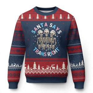 Funny Skeleton Santa Says Trans Right Ugly Christmas Sweater Transgender Pride Gift TS12 Navy Red Print Your Wear