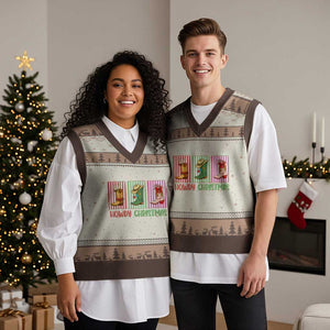 Howdy Christmas Cowboy Boots Western Pride V-Neck Knit Sweater Vest TS12 Mocha Mousse Print Your Wear