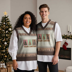 Howdy Xmas V-Neck Knit Sweater Vest Funny Western Xmas Tree Rodeo Fan Gift TS12 Mocha Mousse Print Your Wear