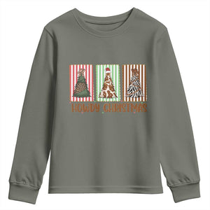 Howdy Christmas Youth Sweatshirt Funny Western Xmas Tree Rodeo Fan Gift TS12 Military Green Print Your Wear