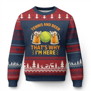 Tennis And Beer That Is Why I Am Here Ugly Christmas Sweater Funny Tennis Player Gift TS12 Navy Red Print Your Wear