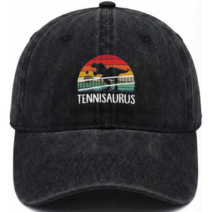 Funny Dinosaur Tennis Player Gift Washed Cotton Baseball Cap Tennisaurus TS12 Print Your Wear