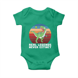 Retro Dinosaur Tennis Player Baby Onesie Real Legends Never Extinct TS12 Irish Green Print Your Wear