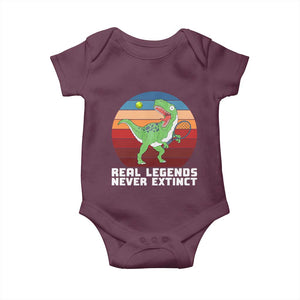 Retro Dinosaur Tennis Player Baby Onesie Real Legends Never Extinct TS12 Maroon Print Your Wear