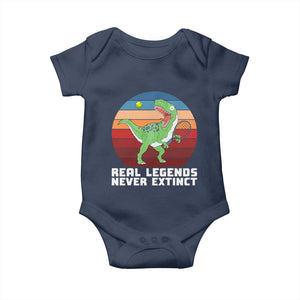 Retro Dinosaur Tennis Player Baby Onesie Real Legends Never Extinct TS12 Navy Print Your Wear