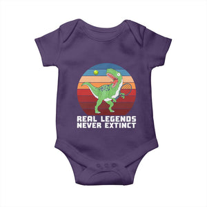 Retro Dinosaur Tennis Player Baby Onesie Real Legends Never Extinct TS12 Purple Print Your Wear
