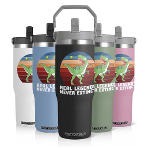 Retro Dinosaur Tennis Player Flip Straw Tumbler Real Legends Never Extinct TS12 Print Your Wear