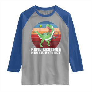 Retro Dinosaur Tennis Player Raglan Shirt Real Legends Never Extinct TS12 Sport Gray Royal Print Your Wear