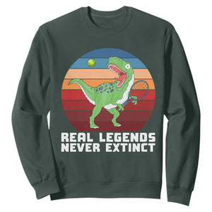 Retro Dinosaur Tennis Player Sweatshirt Real Legends Never Extinct TS12 Dark Forest Green Print Your Wear