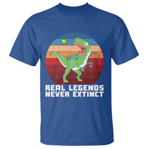 Retro Dinosaur Tennis Player T Shirt Real Legends Never Extinct TS12 Royal Blue Print Your Wear
