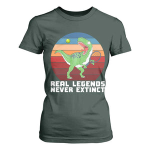 Retro Dinosaur Tennis Player T Shirt For Women Real Legends Never Extinct TS12 Dark Forest Green Print Your Wear