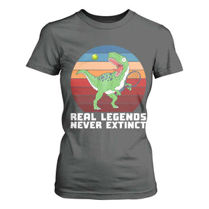 Retro Dinosaur Tennis Player T Shirt For Women Real Legends Never Extinct TS12 Dark Heather Print Your Wear
