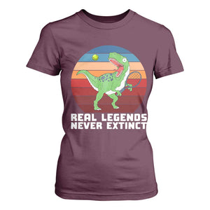 Retro Dinosaur Tennis Player T Shirt For Women Real Legends Never Extinct TS12 Maroon Print Your Wear