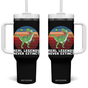 Retro Dinosaur Tennis Player Tumbler With Handle Real Legends Never Extinct TS12 One Size: 40 oz Black Print Your Wear