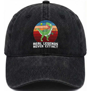 Retro Dinosaur Tennis Player Washed Cotton Baseball Cap Real Legends Never Extinct TS12 Print Your Wear