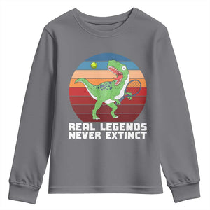 Retro Dinosaur Tennis Player Youth Sweatshirt Real Legends Never Extinct TS12 Charcoal Print Your Wear